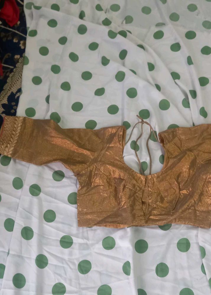 Elegant Gold Blouse with Polka Dot Fabric