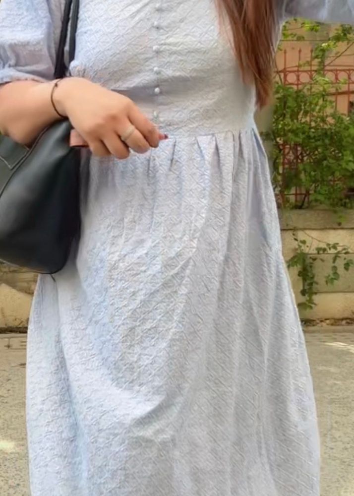Light Blue Textured Midi Dress