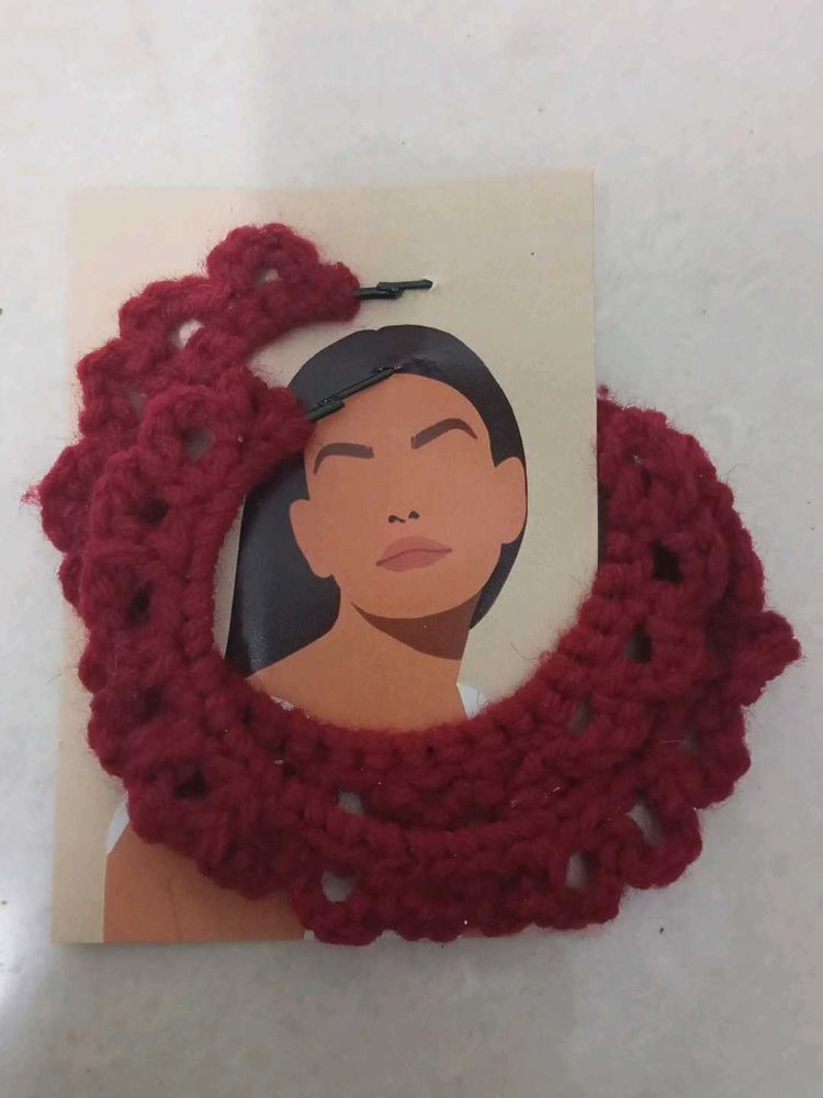Handmade Maroon Crochet Hoop Earrings