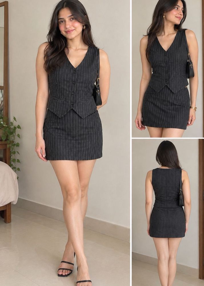 Pinstripe Vest and Skirt Set