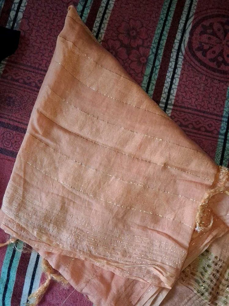 Elegant Peach Dupatta with Golden Accents