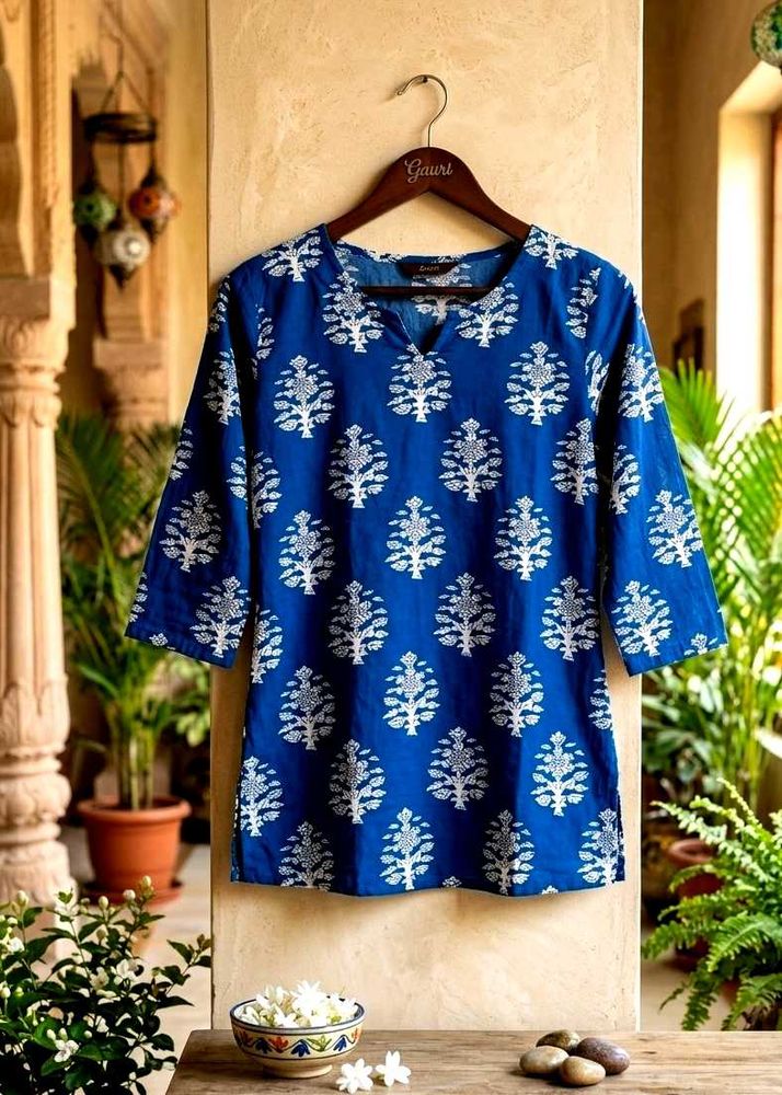 Blue Tree Print Cotton Kurta💙🤩⚡