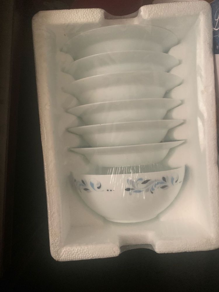 White Bowls with Blue Floral Design
