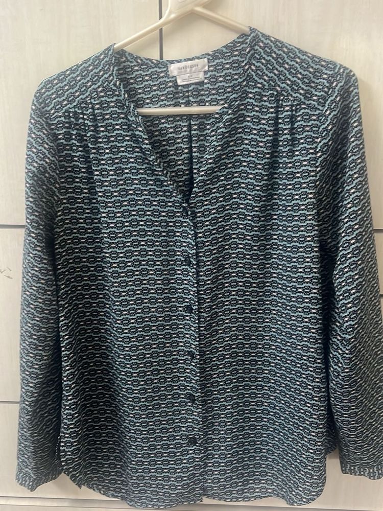 Chic Geometric Print Button-Up Blouse
