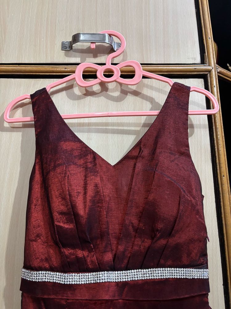 Burgundy Satin Fit &amp; Flare Party Dress | Sleeveles
