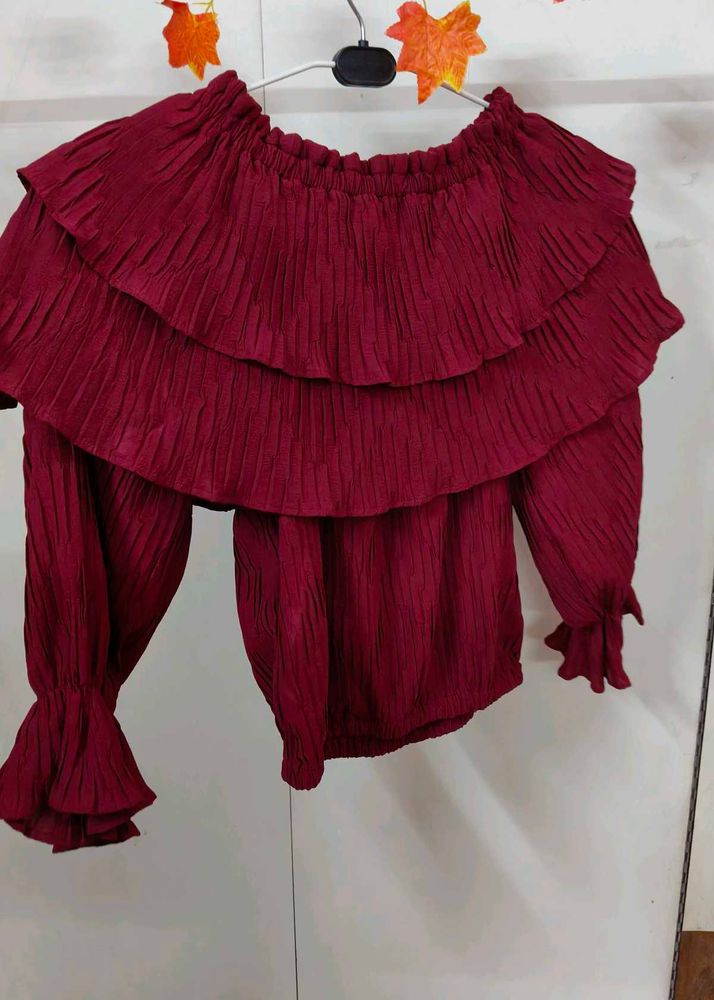 Burgundy Off-Shoulder Ruffle Top