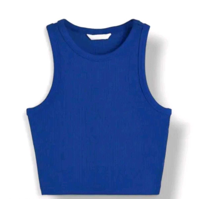 Vibrant Blue Ribbed Racerback Crop Top