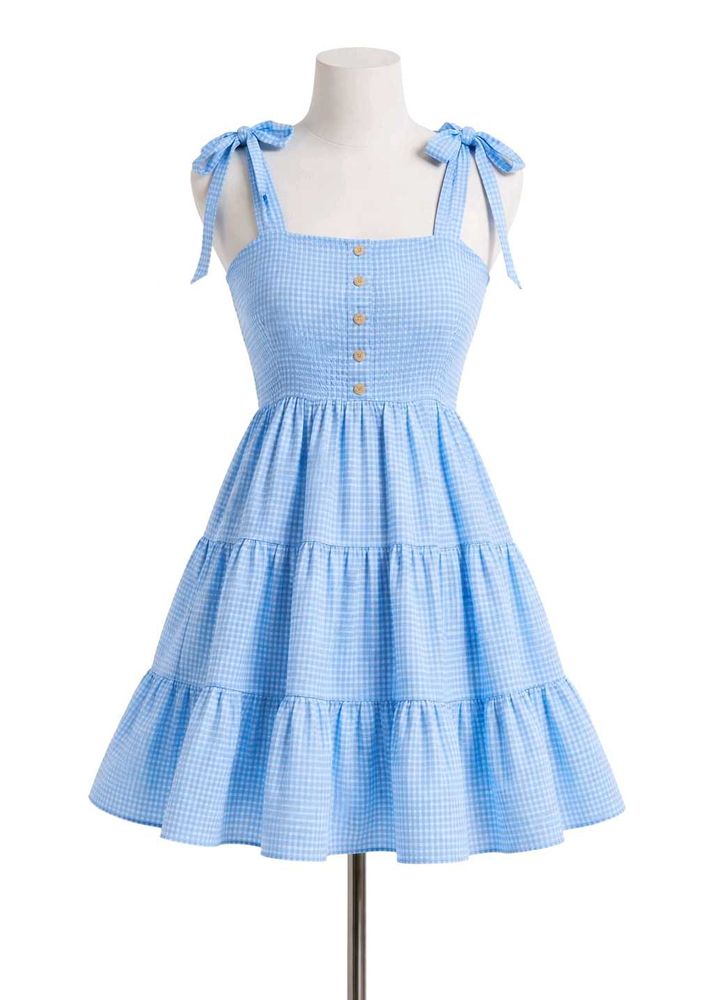 Blue Gingham Tiered Sundress