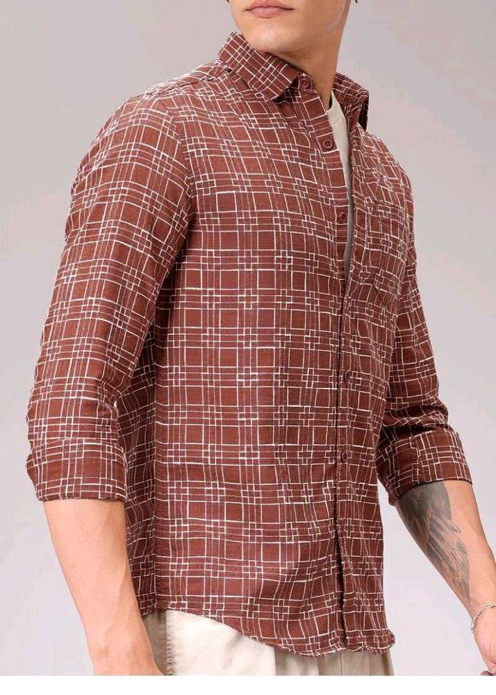 Men's Brown Checkered Casual Shirt