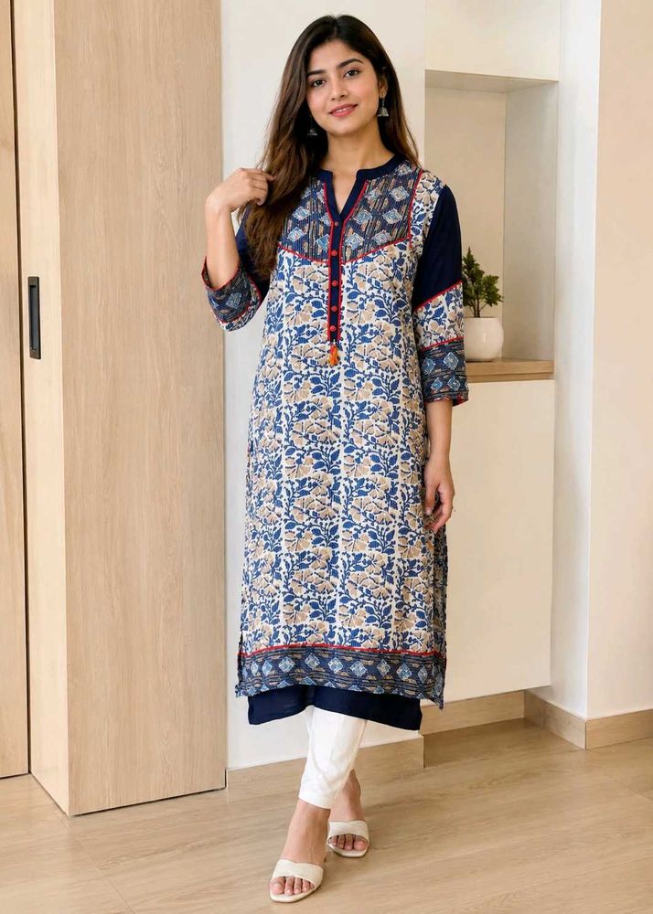 Blue Floral Print Kurta size-42-44