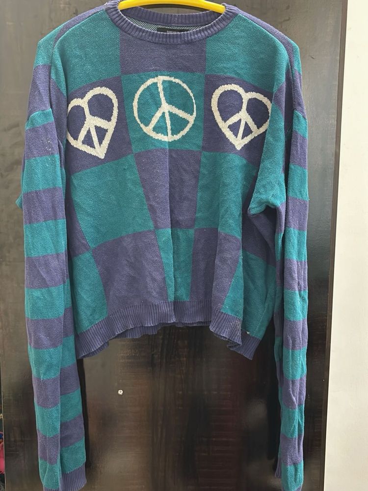Forever 21 Peace &amp; Love Checkered Sweater