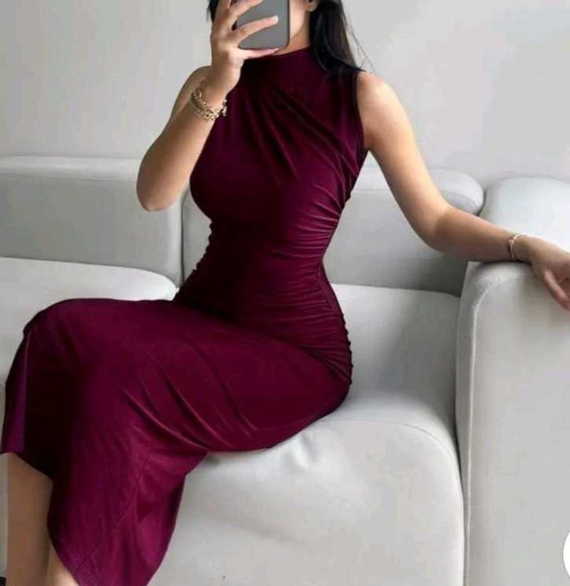 Chic Ruched Mock Neck Dress