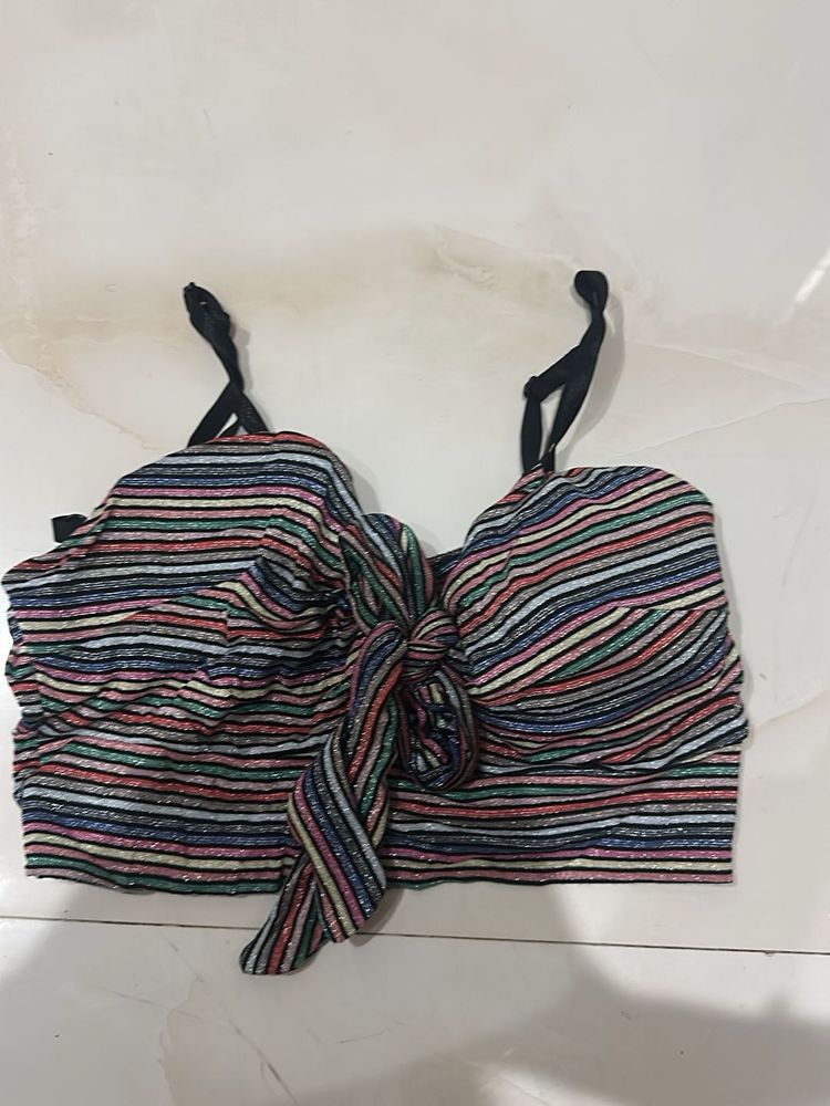 Sparkly Striped Tie-Front Crop Top