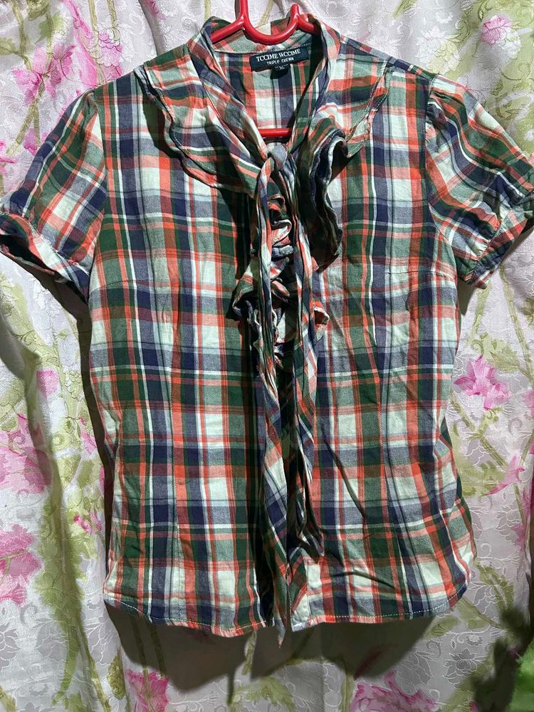 Chic Plaid Tie-Neck Blouse