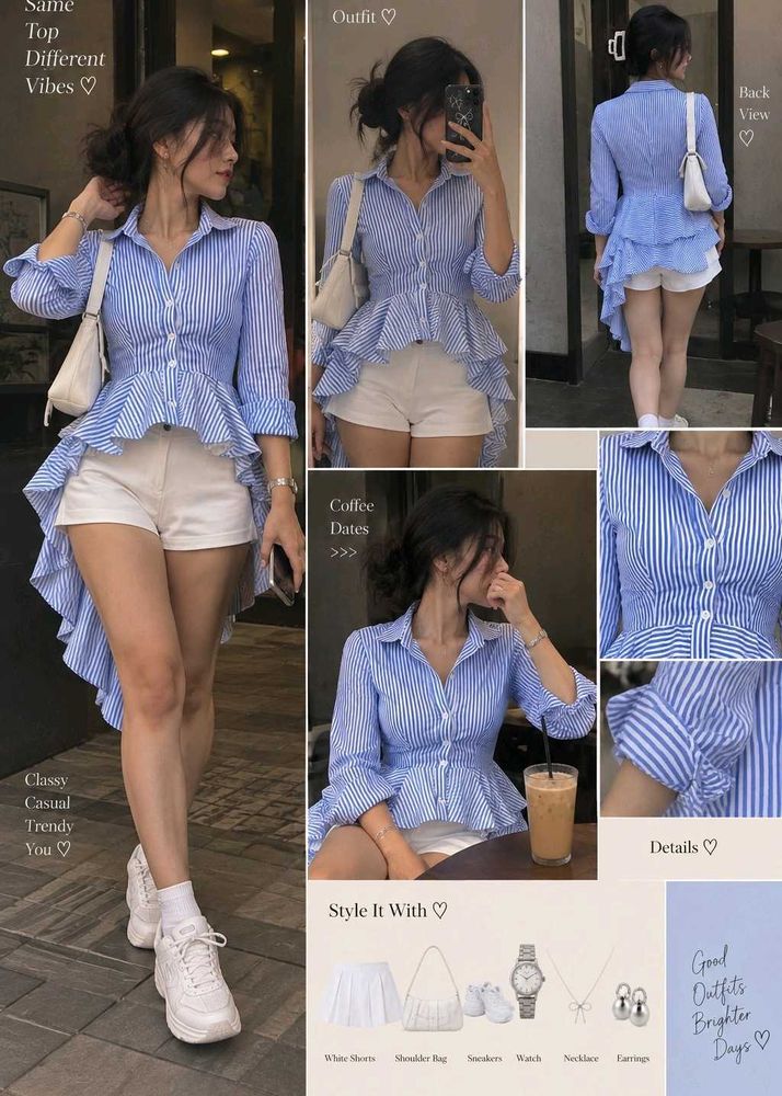 Chic Striped Peplum Button-Up Shirt