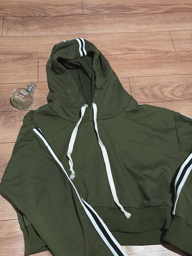 Olive Green Cropped Hoodie