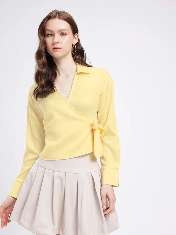 glitchez Shirt Collar Wrap Top