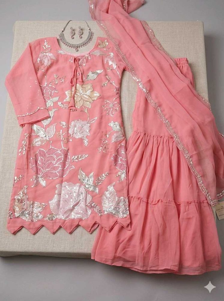 Elegant Pink Sharara Set with Dupatta