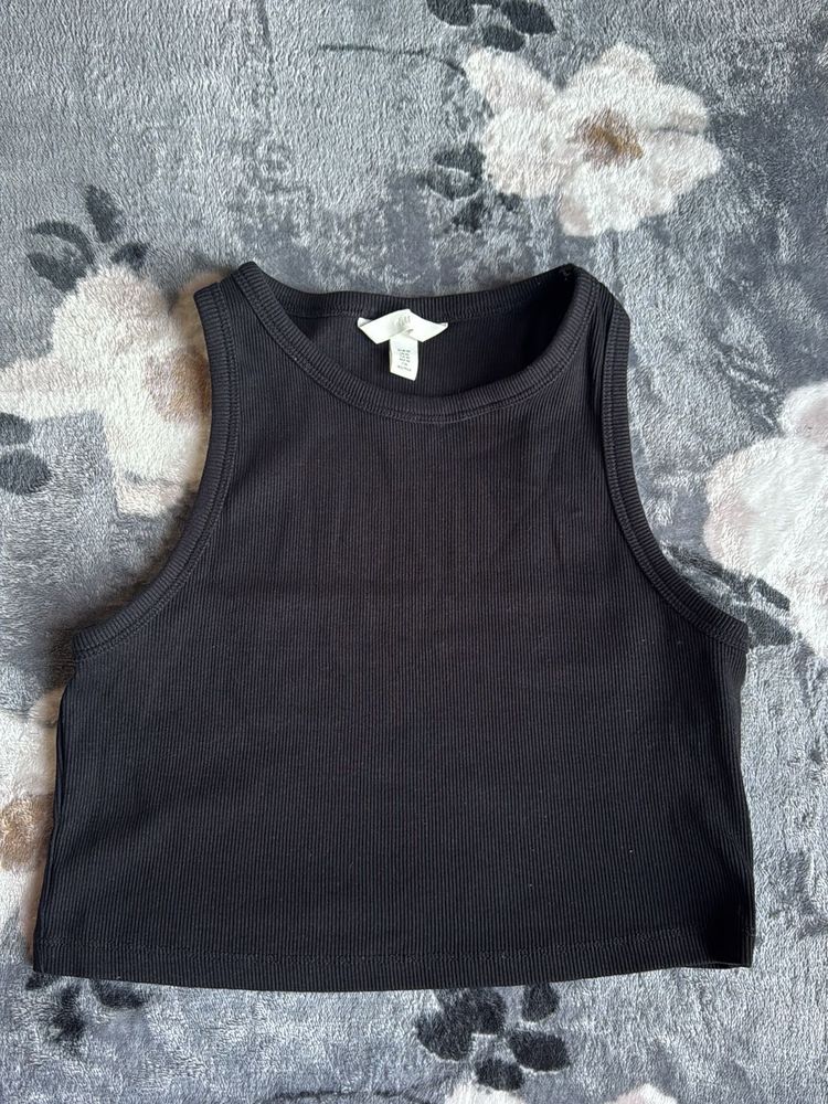 Black Ribbed Crop Tank Top