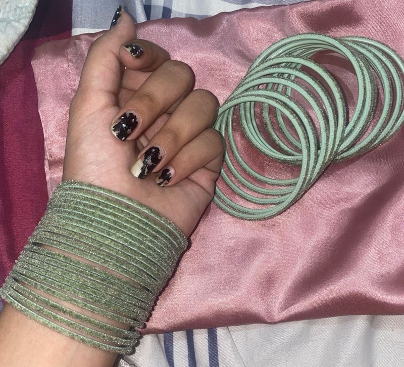 Sparkling Mint Green velvet Bangle Set of 35 bangl