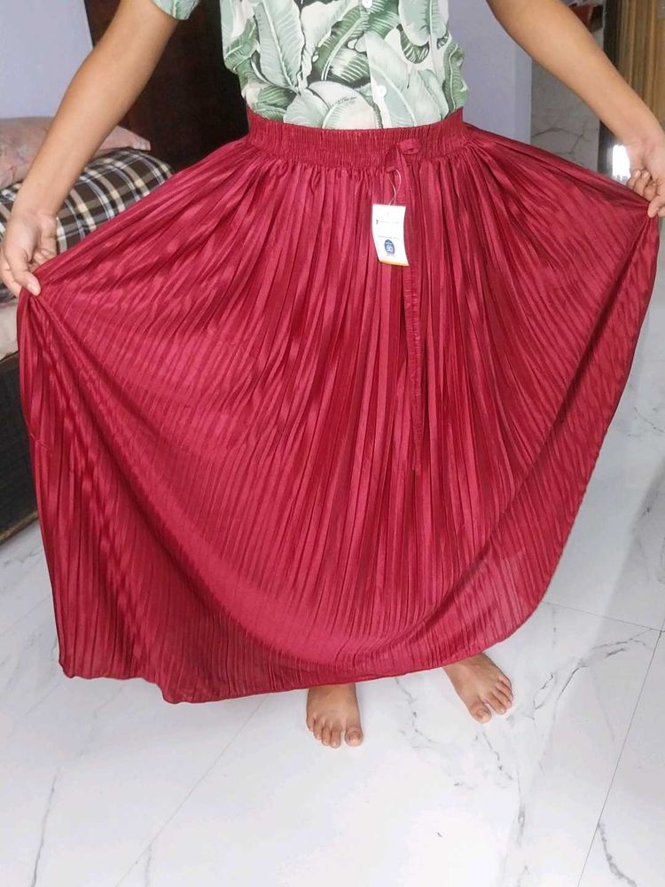 Elegant Pleated Wine Red Skirt