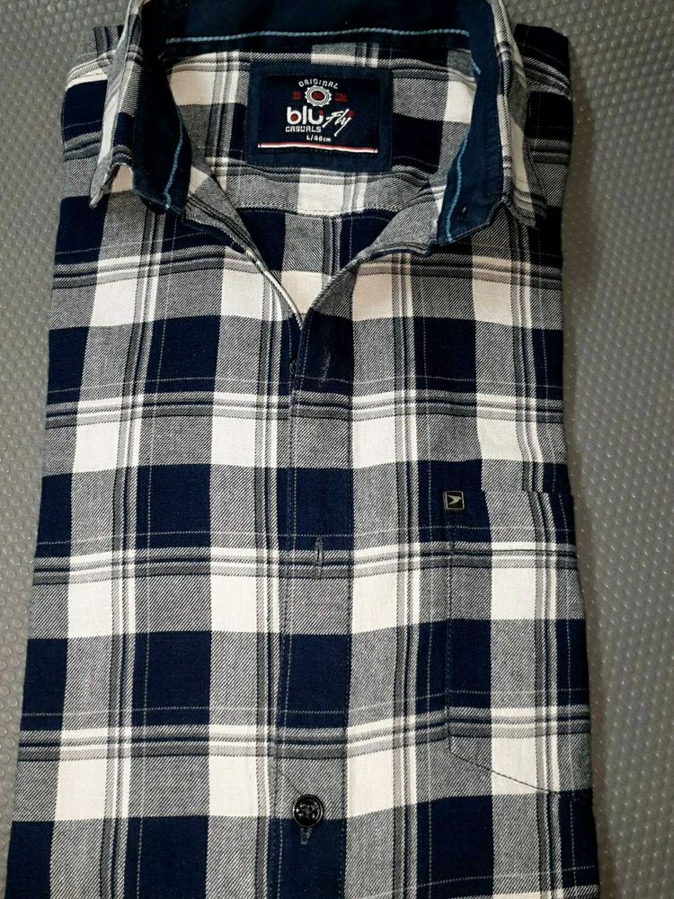 Classic Navy and White Plaid Shirt