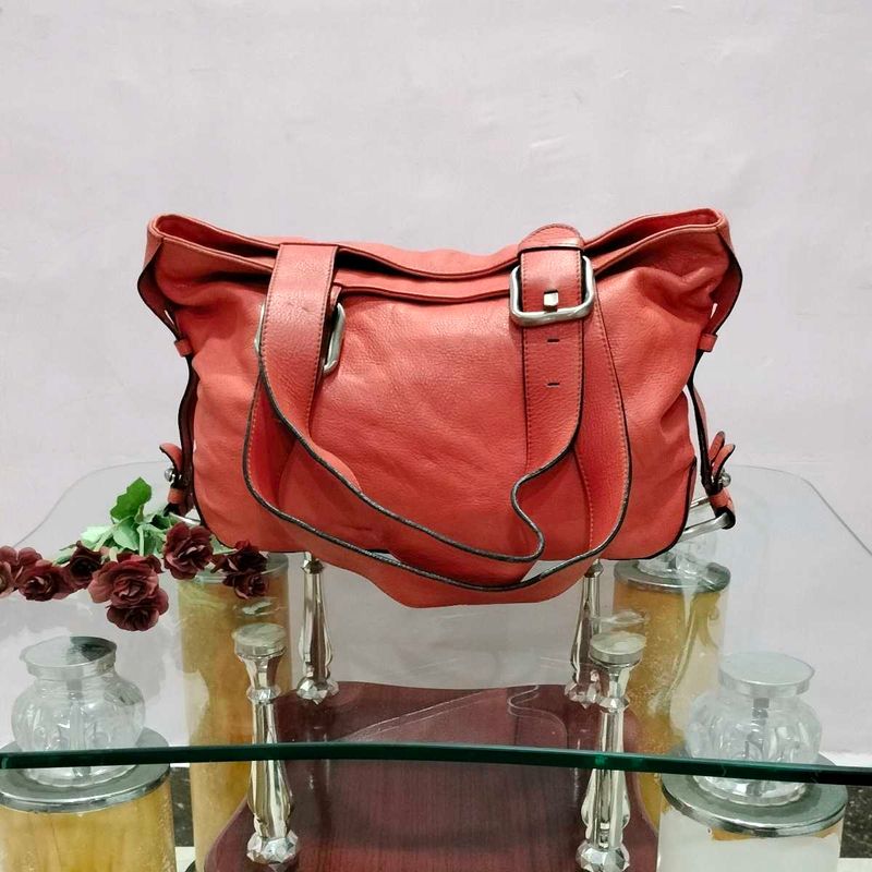 Chic Coral Leather Shoulder Bag