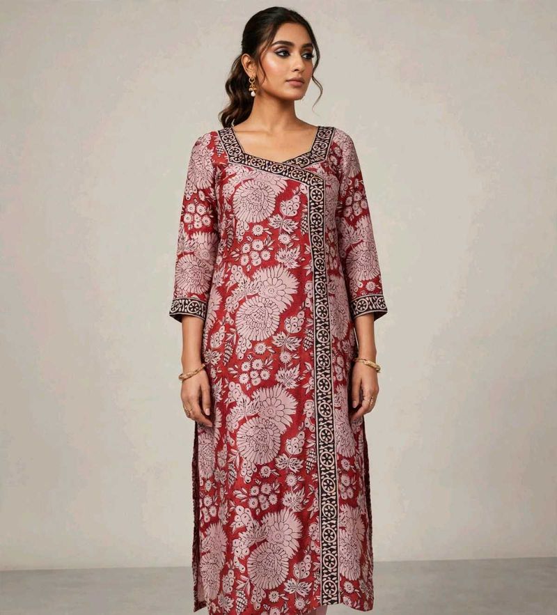 Maroon Floral Print Kurta