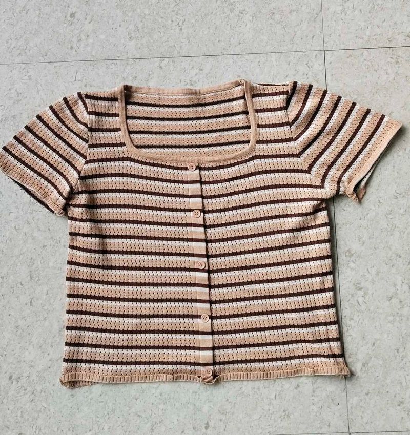 Striped Square Neck Button-Up Top🫶🏻😭