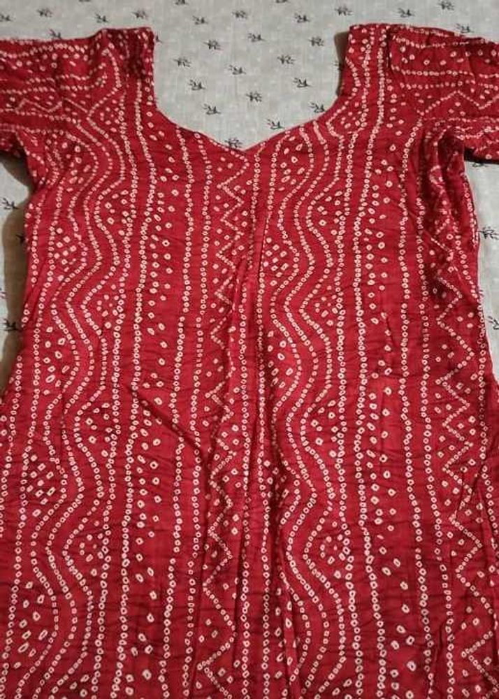 Women's Vibrant Red Bandhani Print Cotton Kurti