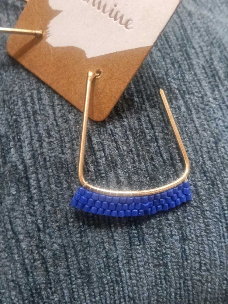 Blue Beaded Hoop Earrings single pair piece (₹300)