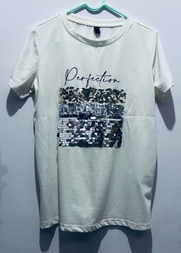 White Sequin Tee
