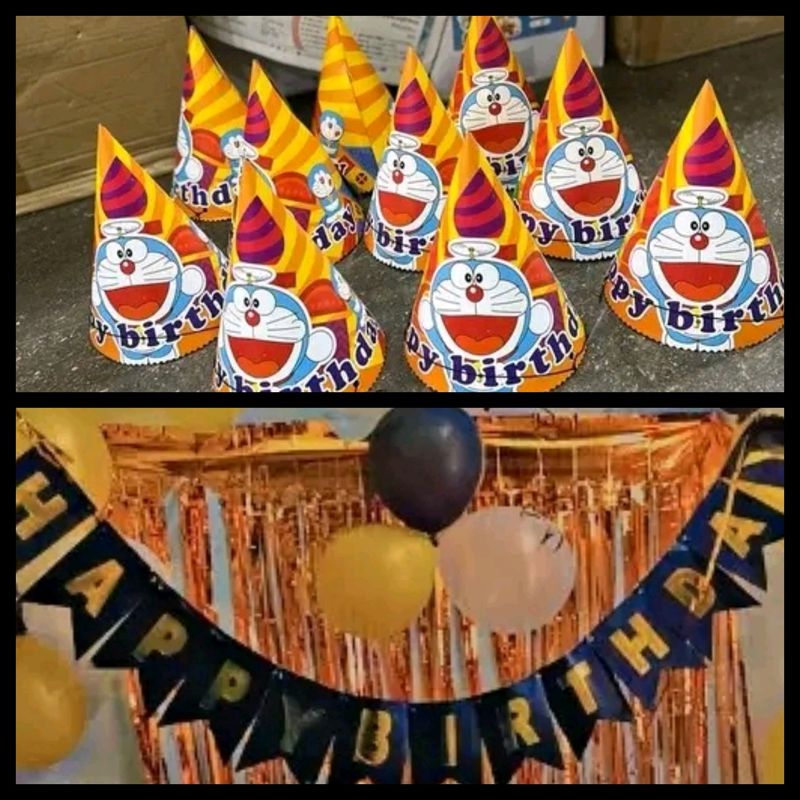Birthday Banner &amp; Doraemon Hats