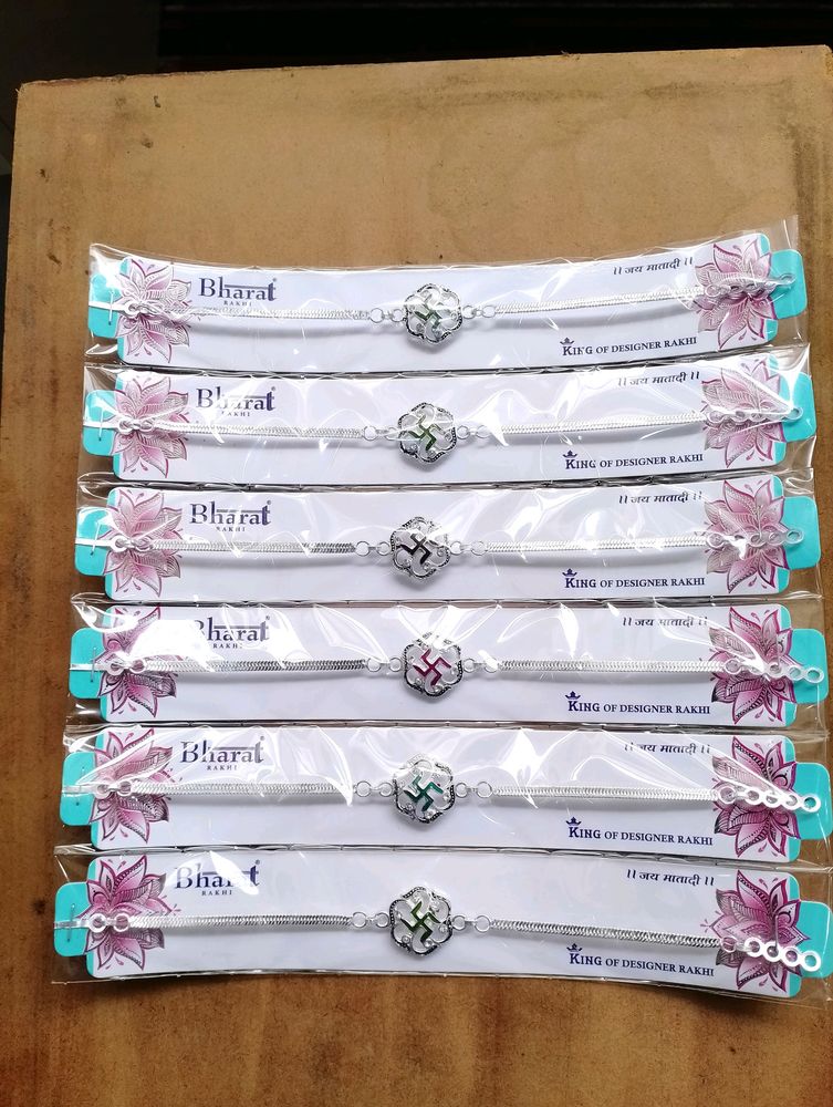 Silver Polish Designer Rakhi ( 6 Pec)
