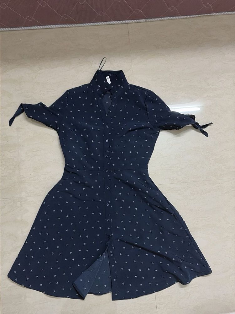 Navy Polka Dot Shirt Dress