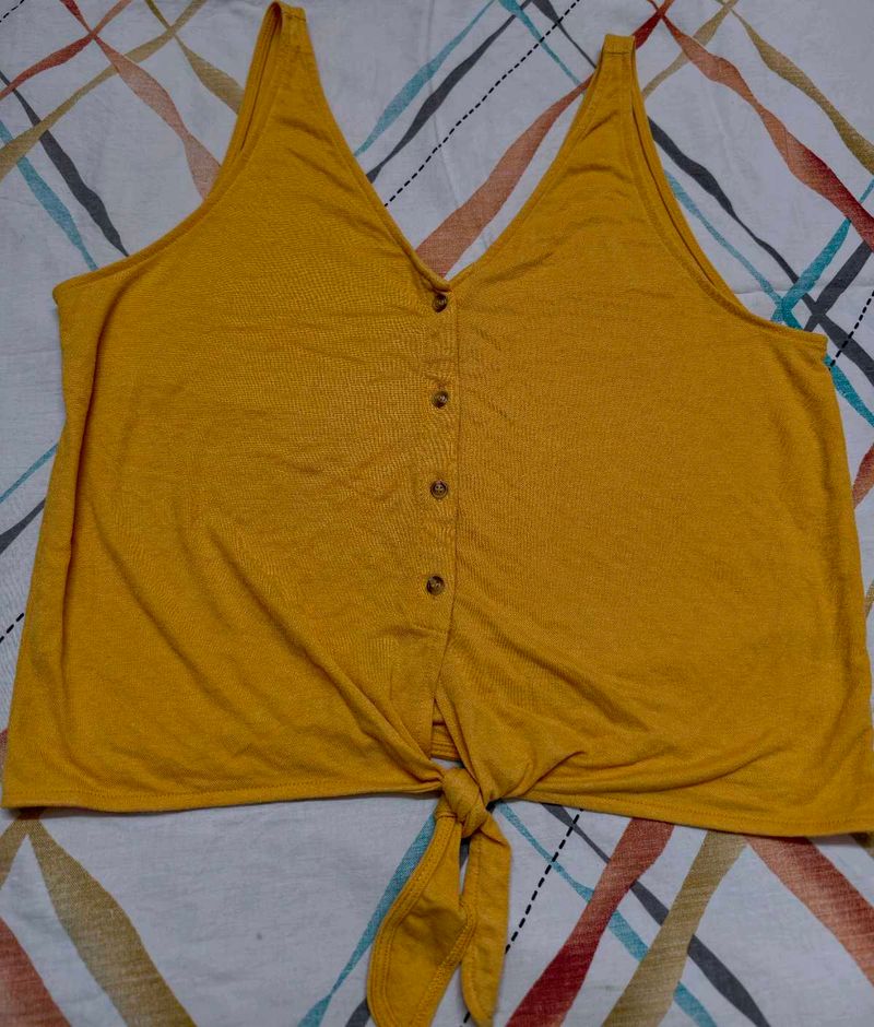 Yellow Sleeveless Tank Top with Front Knot