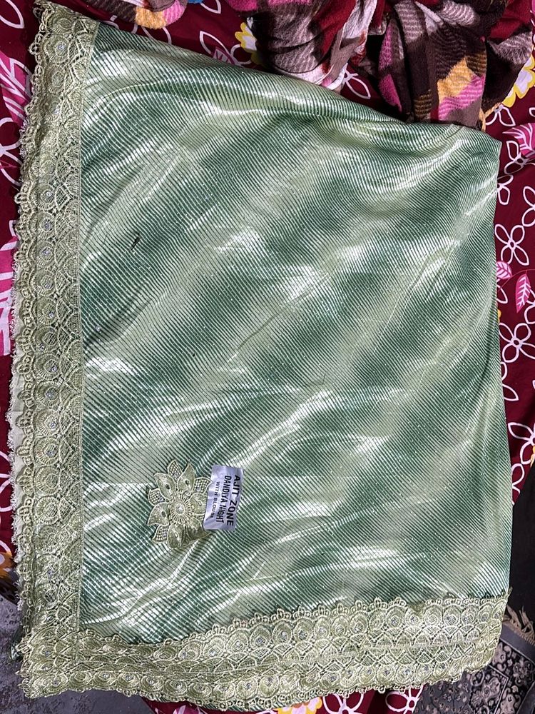 Beautiful Green Saree with Lace Border