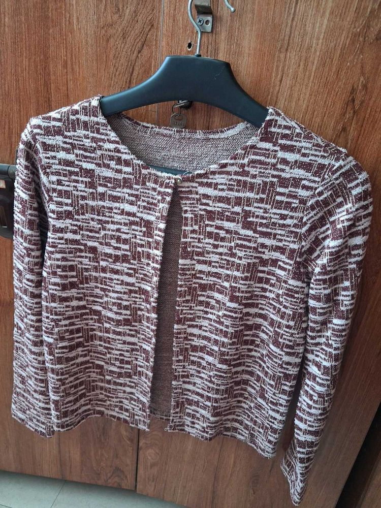 Chic Brown &amp; White Geometric Cardigan