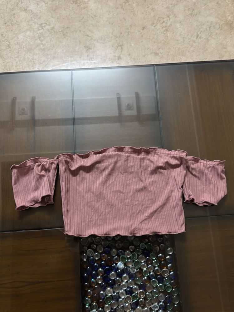 Mauve Off-Shoulder Crop Top