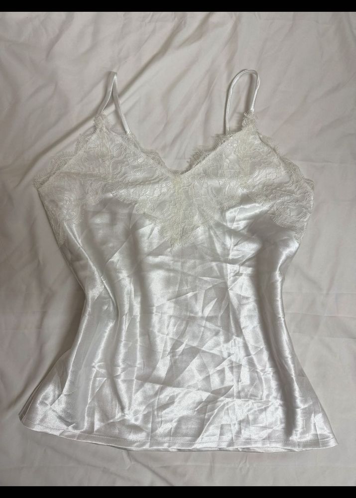 White Satin Lace Trim Camisole