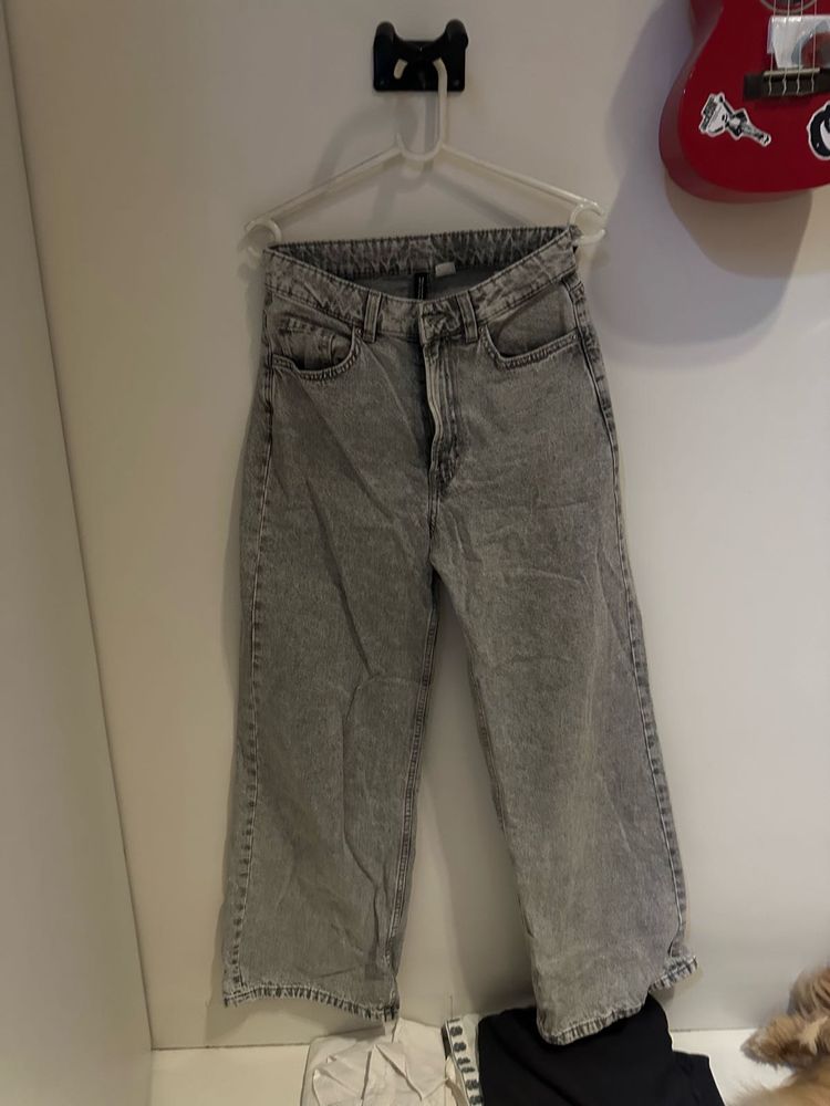 H&amp;M Grey Wash Wide Leg Jeans