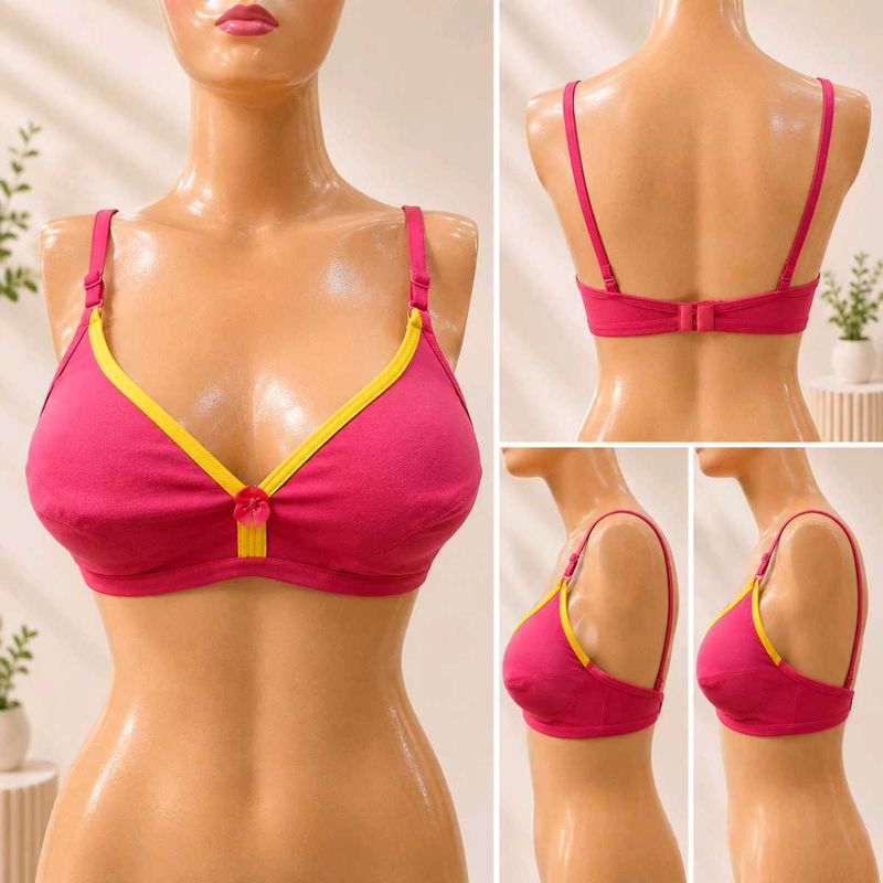 Comfortable Pink &amp; Yellow Trim Bra