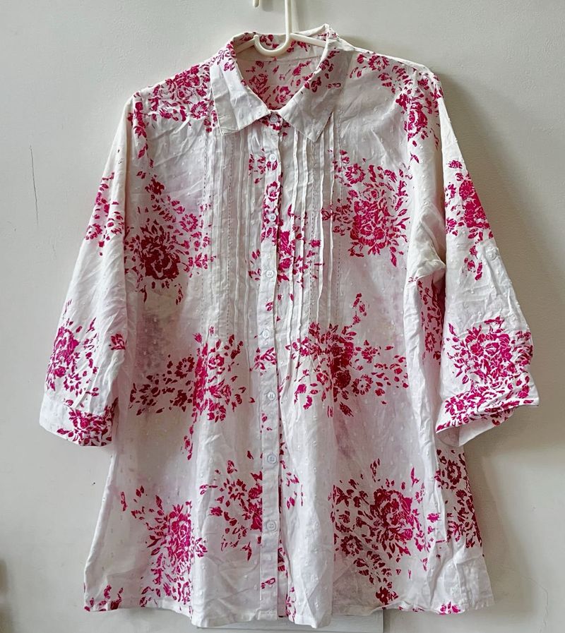 White &amp; pink floral cotton shirt 🌸