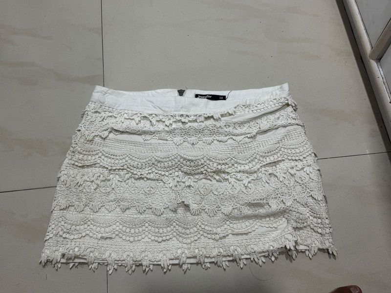 🤍 White Lace Overlay Skirt