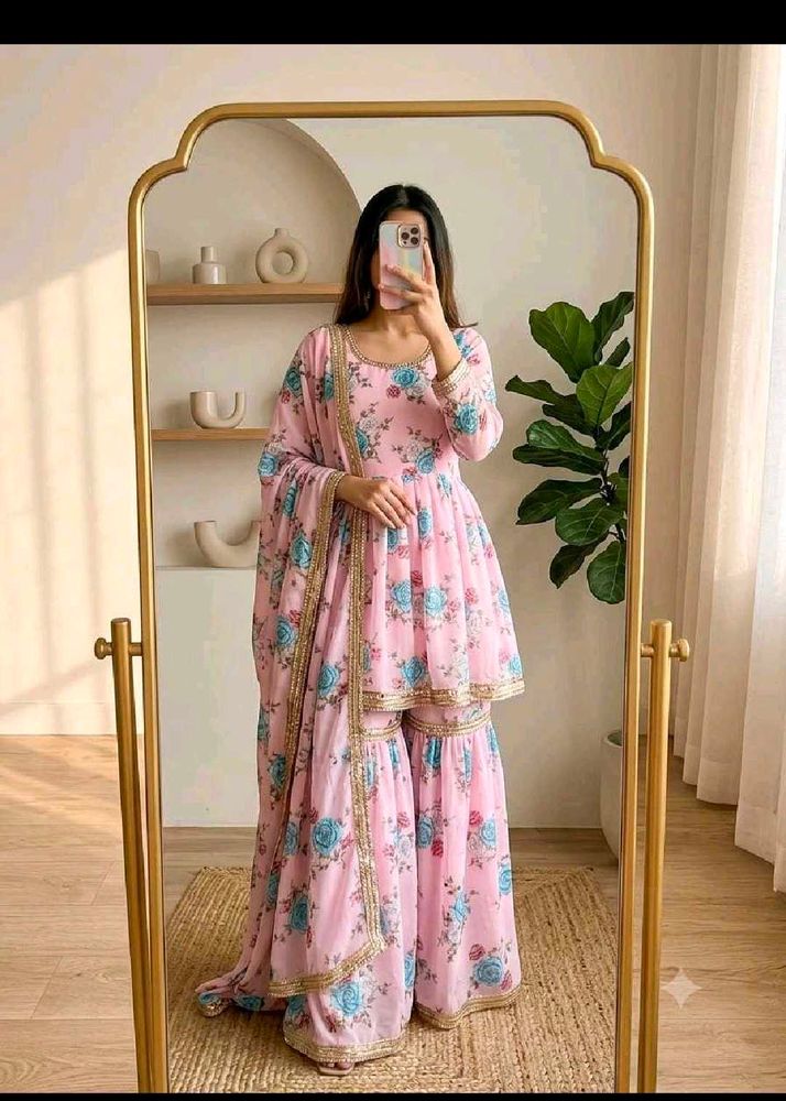 Pink Floral Sharara Suit