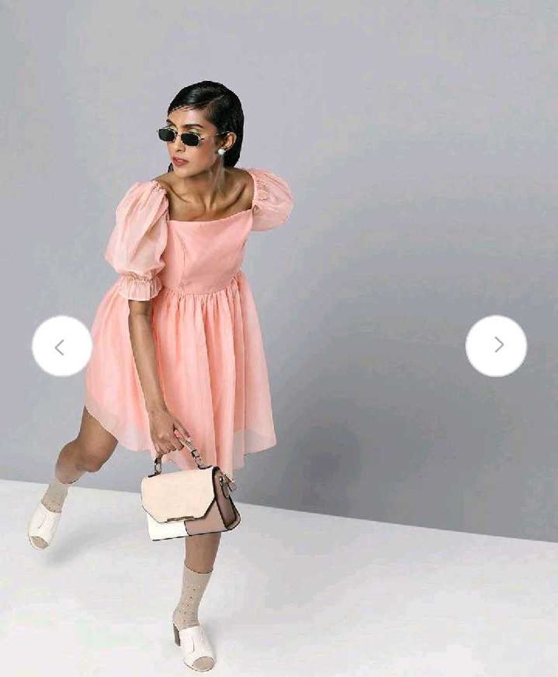 Elegant Peach Puff Sleeve Dress