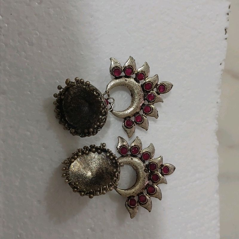 red silver oxidize earrings