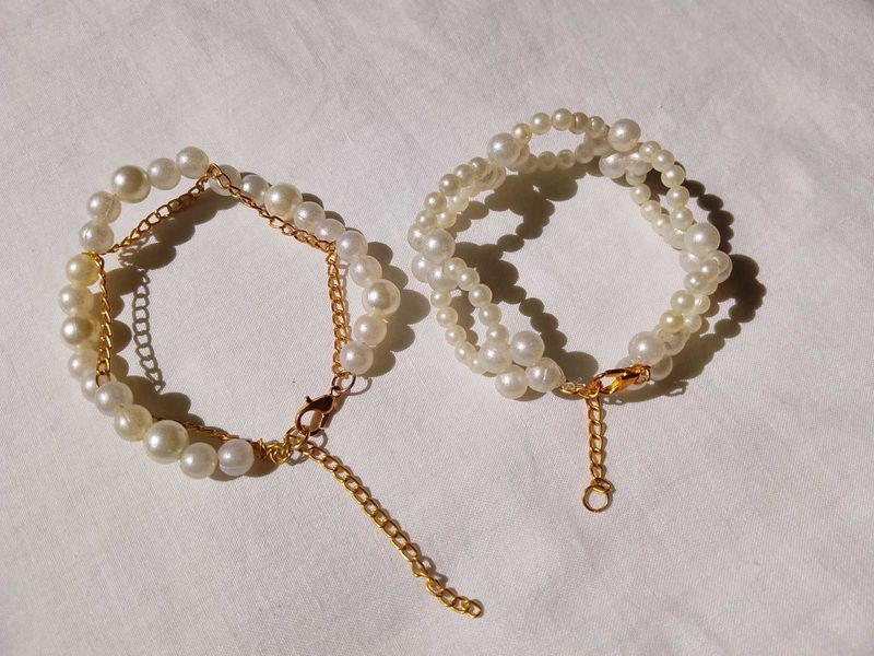 [Free shipping] Pearl and Gold Chain Bracelets com