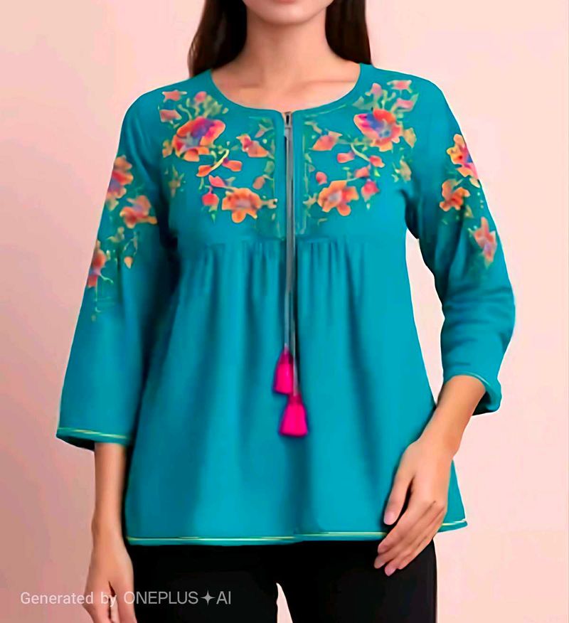 🩵🩷Embroidered Teal Kurta Top