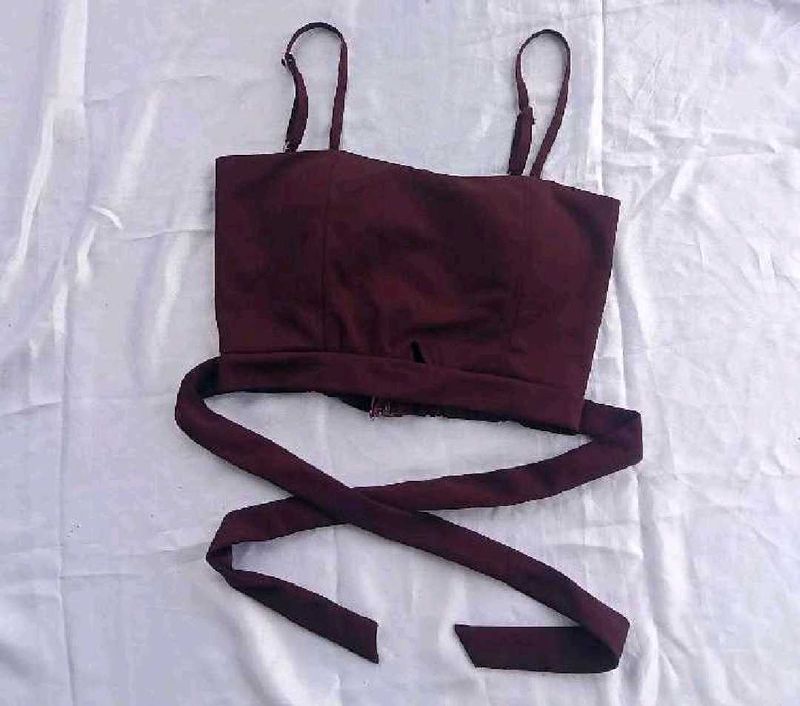 Burgundy Tie-Waist Crop Top